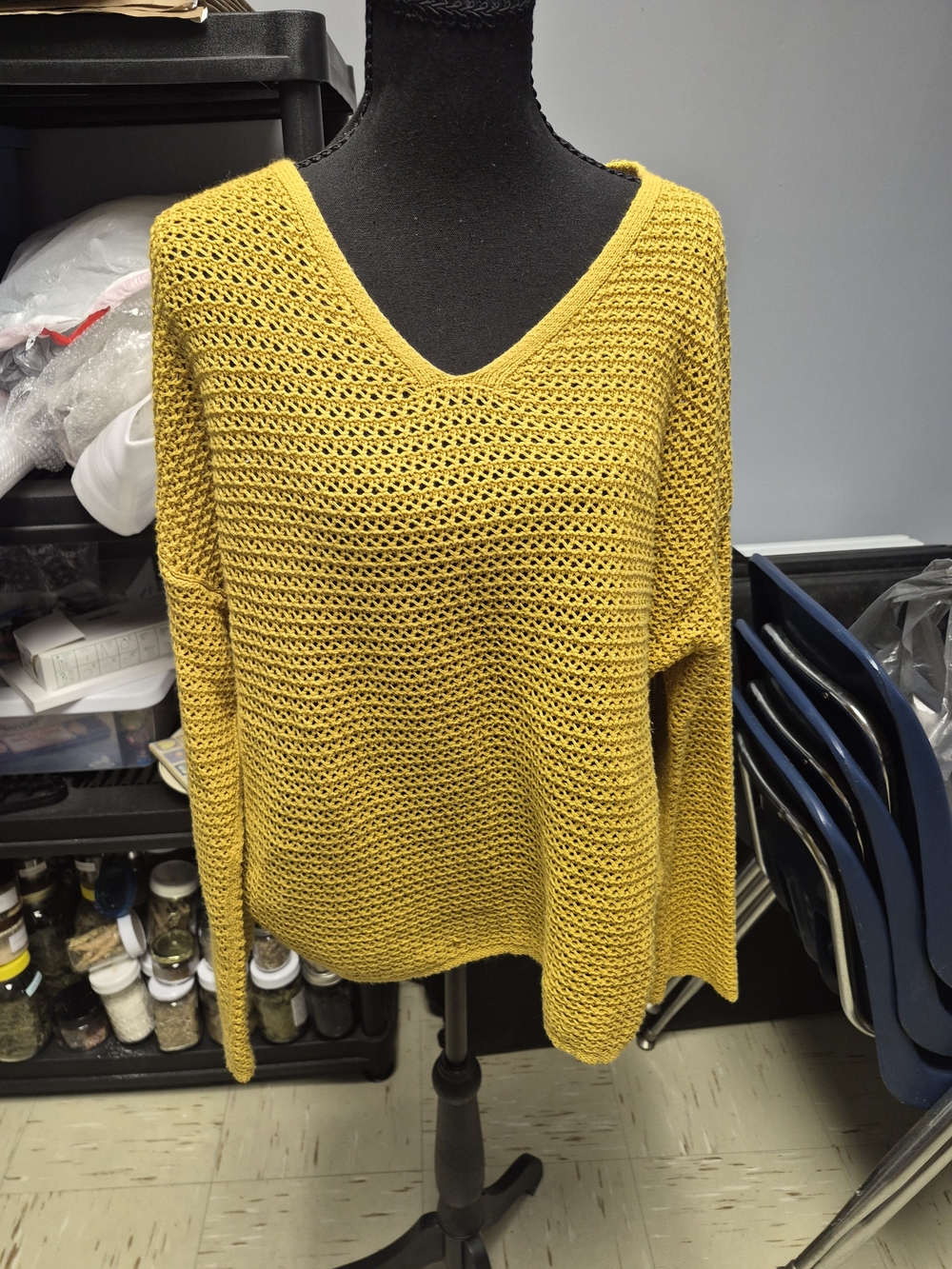 Old Navy V-Neck Open Knit Sweater - Mustard